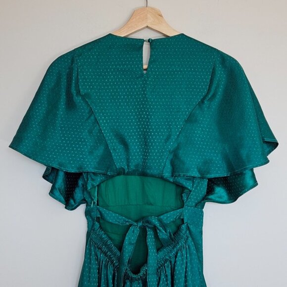 Lulus Cabaret Queen Polka Dot Embossed Satin Midi Dress Small Green Party Event - Picture 7 of 15